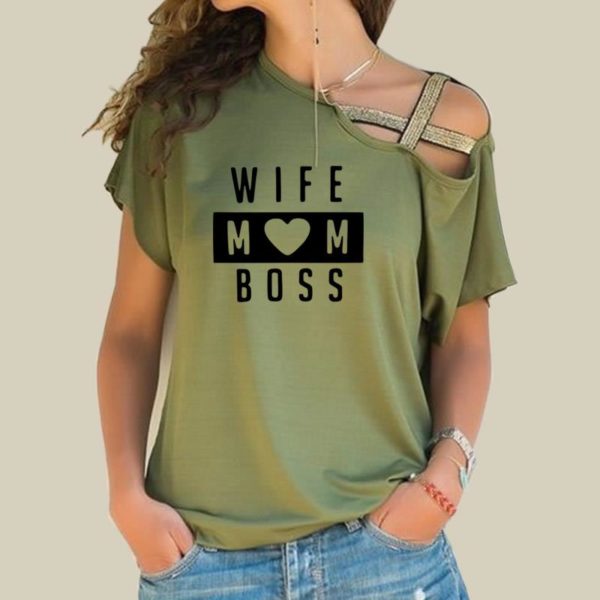 Dámské stylové tričko Wife Mom Boss - Xxl, Zelena