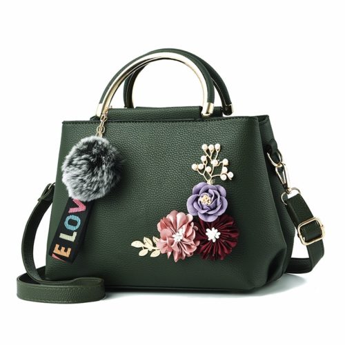 Dámská kabelka s květinami - 24x18x12cm, Zelena