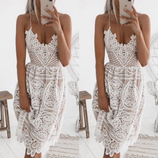 Dámské letní šaty s krajkovým vzorem Ressolina - Xl, Cerna