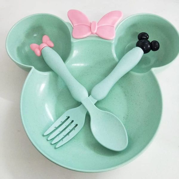 Miska na jídlo pro děti s příborem Minnie Mouse | 3 ks - Green-3ks-set