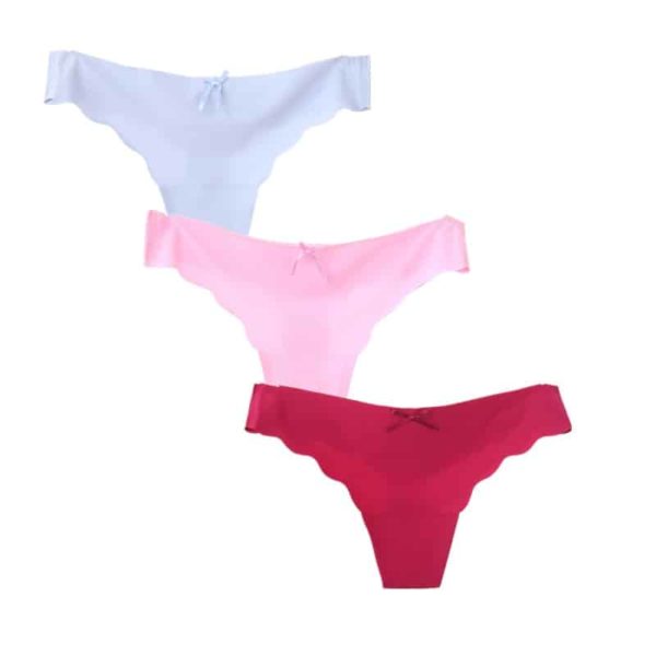 Dámské bezešvé kalhotky tanga | 3ks - Xl, Red-white-beige