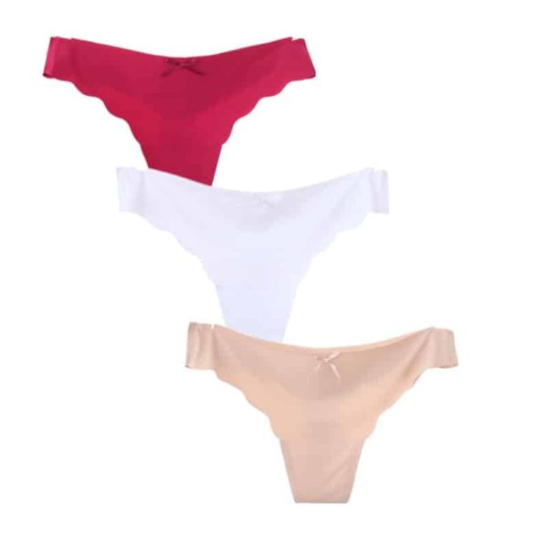 Dámské bezešvé kalhotky tanga | 3ks - Xl, Red-white-beige