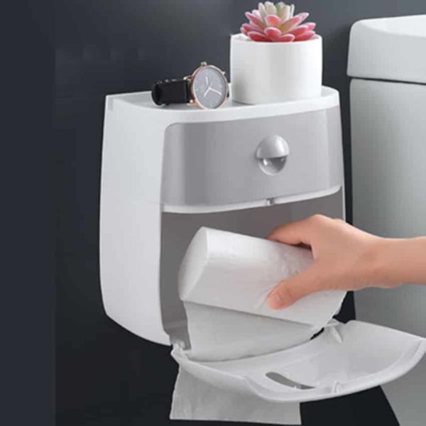 Nástěnný držák na toaletní papír | Polička, Zásuvka - Gray