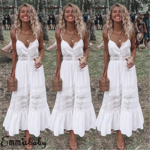Dámské dlouhé boho šaty Luisa - Xl, White