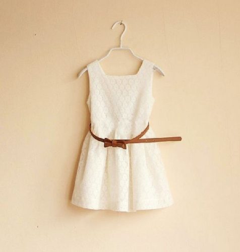 Dívčí elegantní krajkové šaty s páskem - 6-let, White