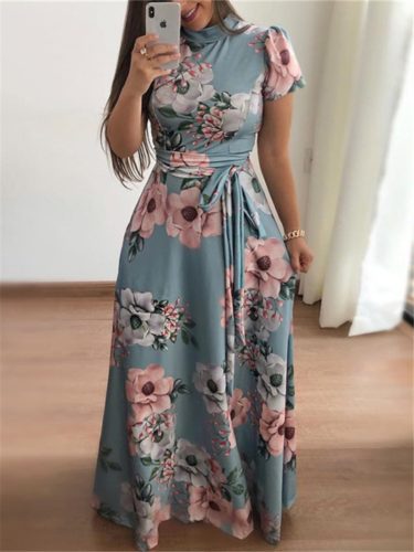 Dámské dlouhé květinové šaty Lady - Xxxl, Svetle-modra