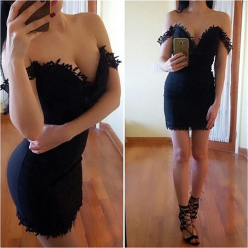 Dámské sexy mini šaty na ramínka - Xl, Black