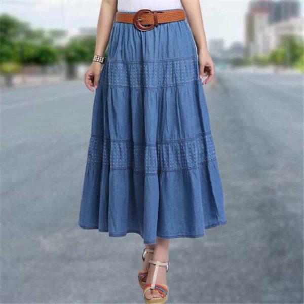 Dámská letní džínová kolová maxi sukně - Xl, Light-blue