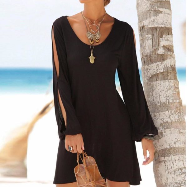 Dámské sexy letní plážové šaty s průstřihy - Xxl, Black