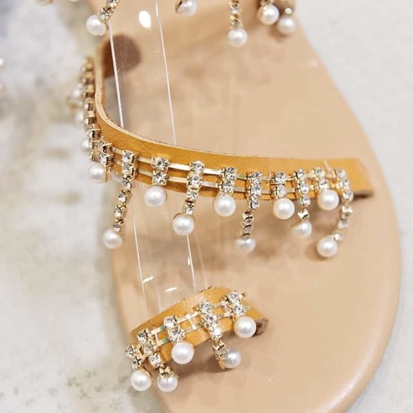 Luxusní dámské sandále s perličkami - 445, Brown