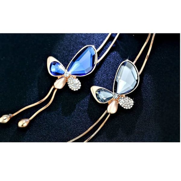 Dámský dlouhý náhrdelník s přívěskem | Motýl - Champagne