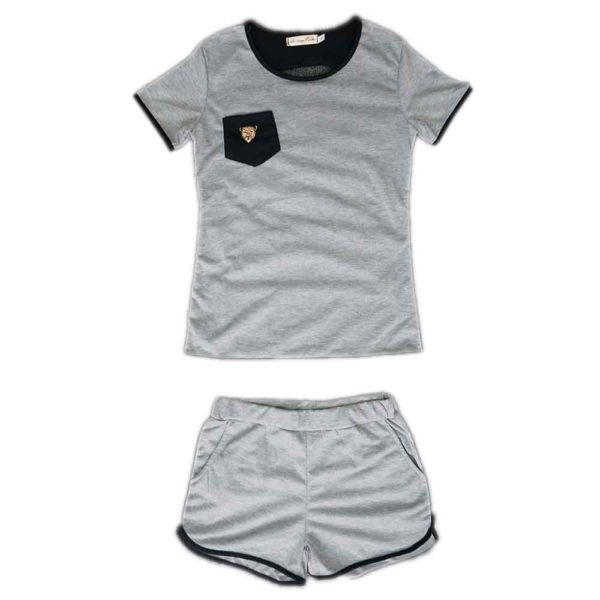 Sexy dámské tričko s krátkým rukávem+šortky - Xxl, Gray