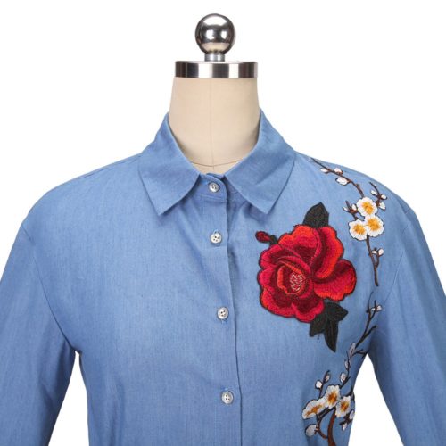 Dámské košilové šaty s dlouhým rukávem | Výšivka - Xxl, Blue