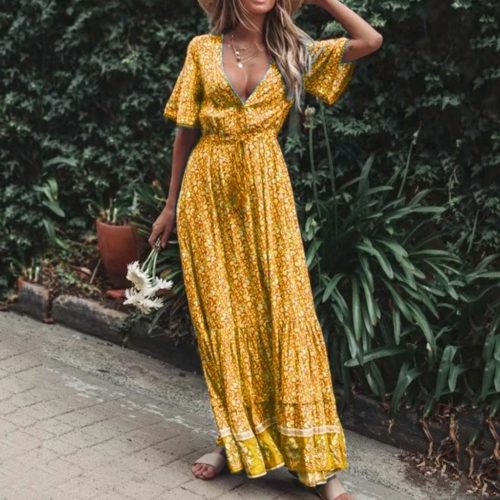 Dámské dlouhé šaty Vintage - Xxl, Zluta