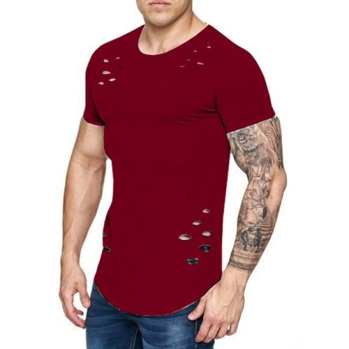 Stylové pánské trhané tričko - Xl, Red