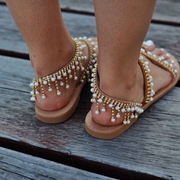 Luxusní dámské sandále s perličkami - 445, Brown