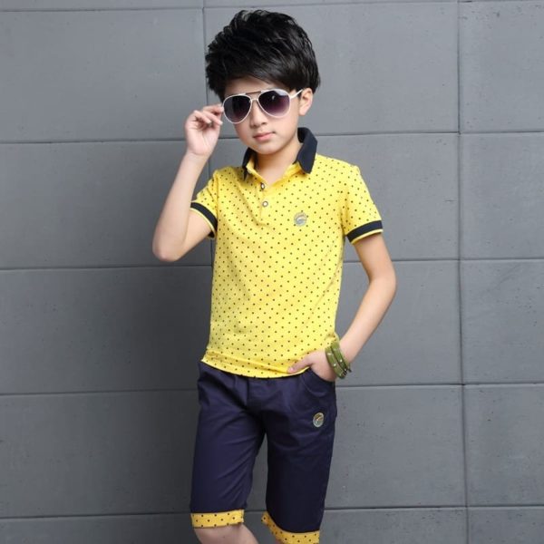 Stylový chlapecký set - košile a kraťasy - 8-let, Yellow