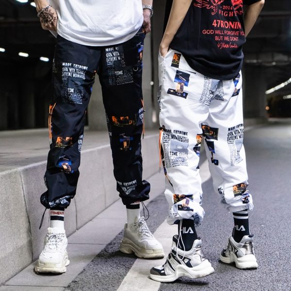 Stylové kalhoty s nápisy pro muže - Xxl, White