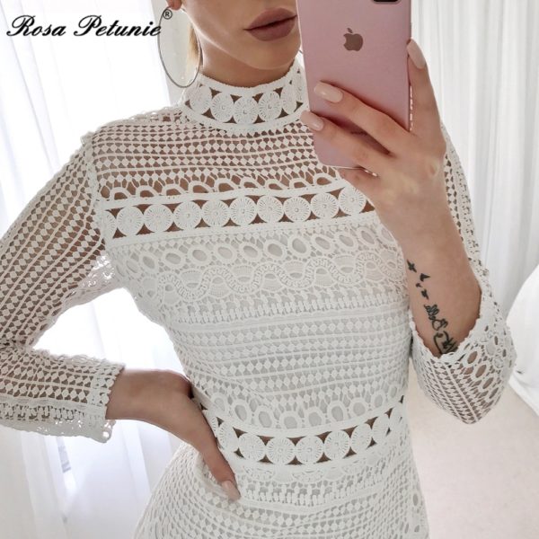 Dámské krásné krajkové mini šaty Patchwork | Rosa Petunie - Xl, White