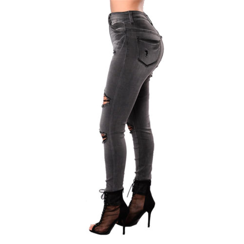 Stylové dámské trhané džíny denim - Xxxl, Black