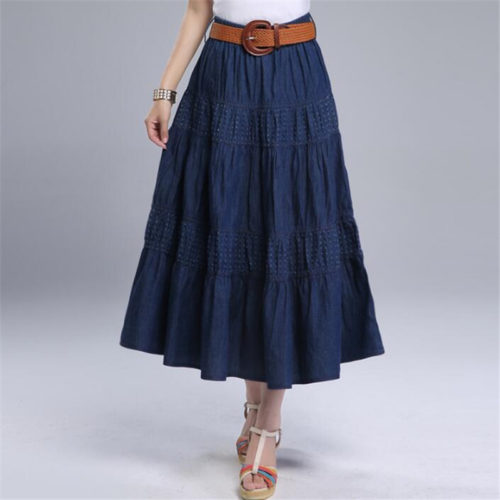 Dámská letní džínová kolová maxi sukně - Xl, Light-blue