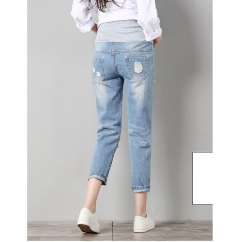 Dámské těhotenské džíny s pružným pasem | Obnošený vzhled - Xxl, Light-blue