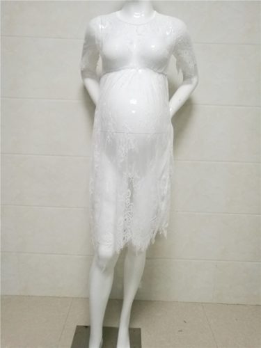 Dámské romantické krajkové šaty pro těhotenské focení - Xxl, White