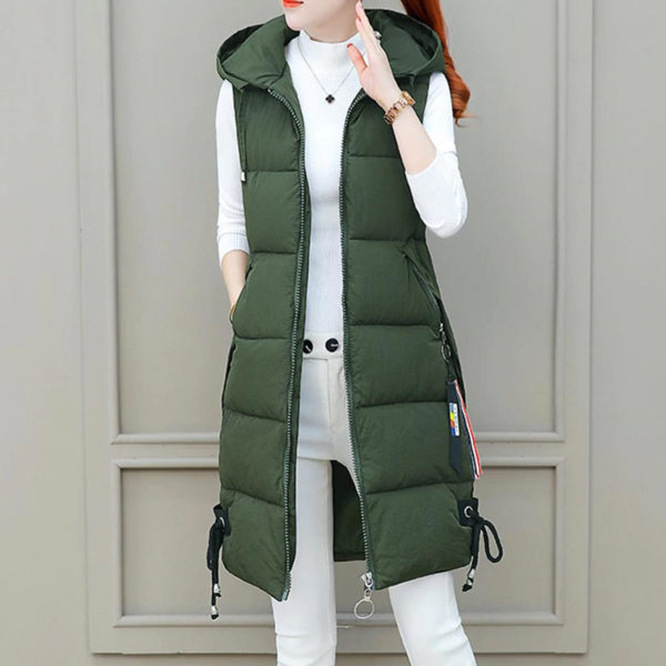Luxusní dlouhá zimní vesta Nina - 3XL, Armygreen