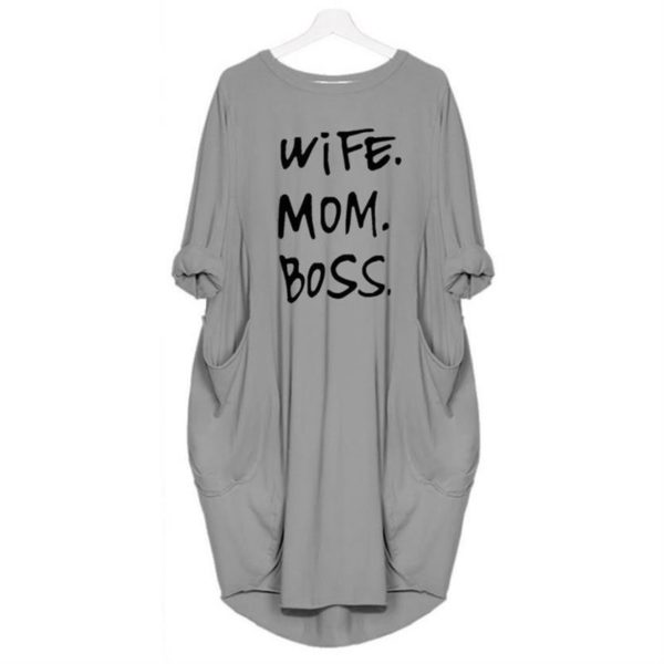 Stylové tričkové šaty WIFE MOM BOSS - 5xl, Gray