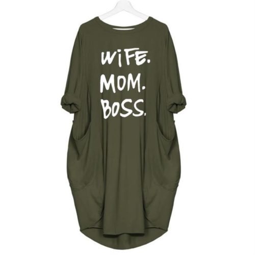 Stylové tričkové šaty WIFE MOM BOSS - 5xl, Gray