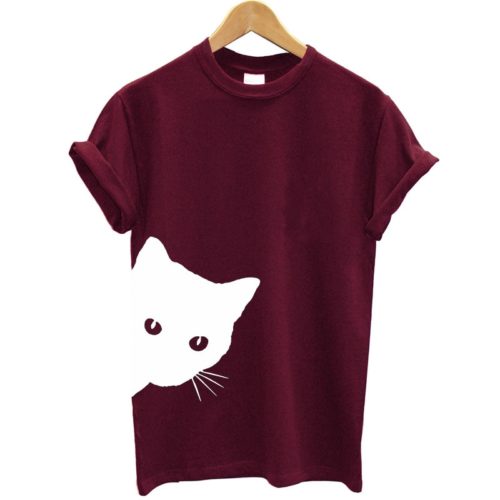 Dámské tričko s motivem kočky - Xxxl, Burgundy