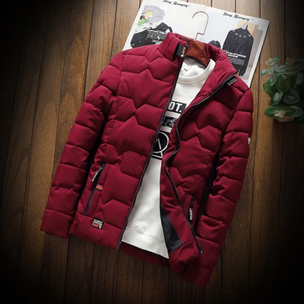 Pánská zimní bunda se stojáčkem - 4xl, Wine-red