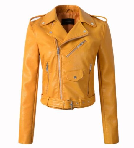 Dámská stylová koženková bunda - Xl, F607-yellow