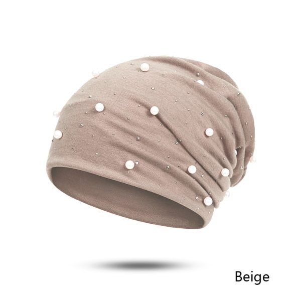 Stylová dámská čepice s perličkama - Beige