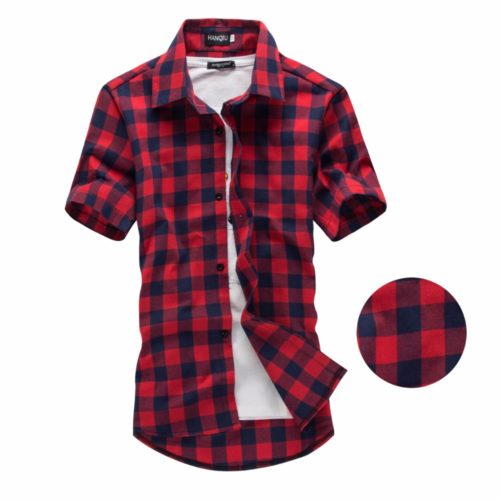 Pánská kostkovaná košile s krátkým rukávem - Xxl, Red-black