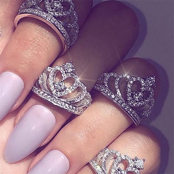 Luxusní dámský prstýnek ve tvaru koruny - 10, Silver