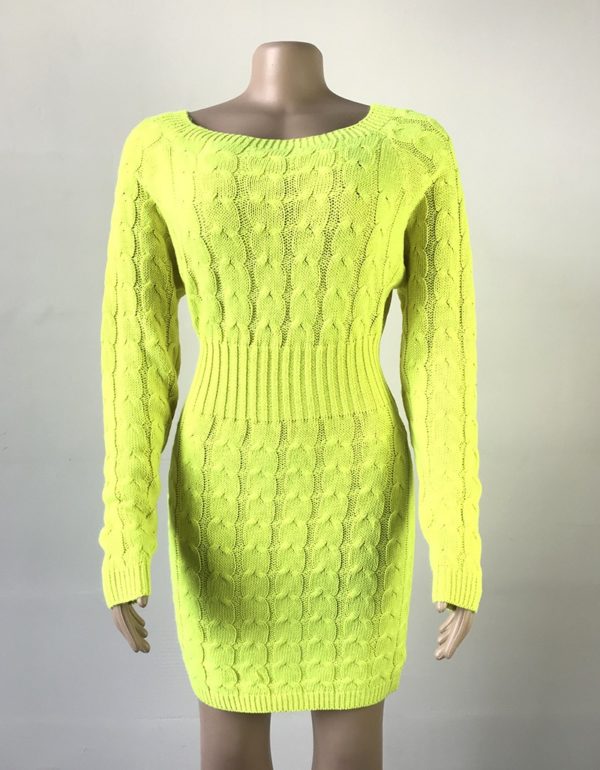 Dámské zimní pletené šaty Adele - Xl, Fluorescent-green