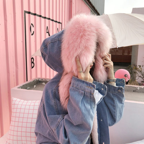 Dámská džínová bunda s kapucí Carol - Xl, Pink-velvet
