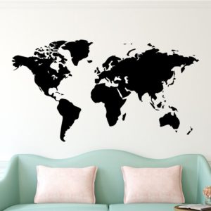 Samolepka mapy světa na zeď - L-43cm-x-79cm, Black