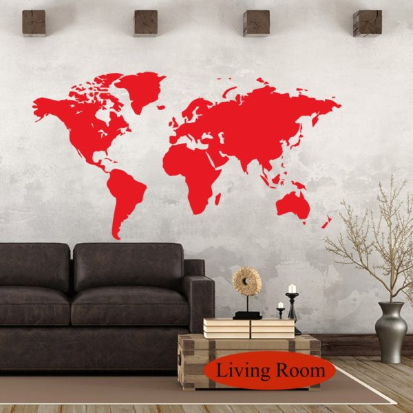 Samolepka mapy světa na zeď - L-43cm-x-79cm, Red