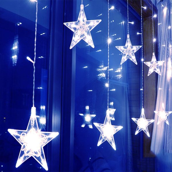 Vánoční světelný LED řetěz s hvězdami - Studena-bila, 220v-eu