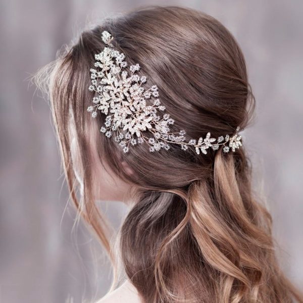 Luxusní vlasové čelenky zdobené umělými krystalovými kamínky a vzorem květin - Light-gold-200003760