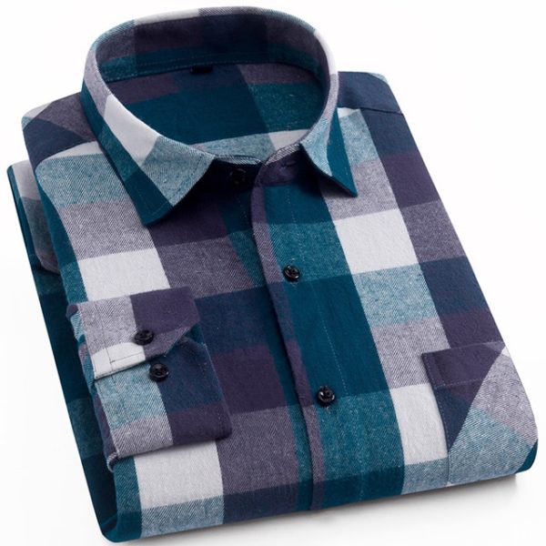 Pánská trendy flanelová kostkovaná košile s dlouhým rukávem - 4xl