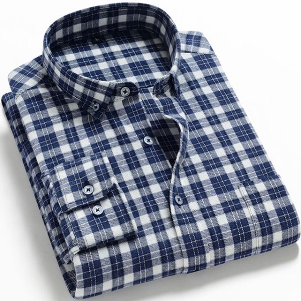 Pánská trendy flanelová kostkovaná košile s dlouhým rukávem - 4xl