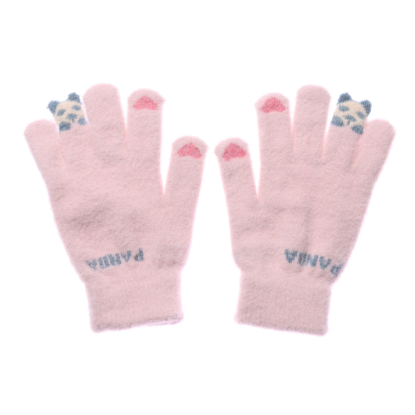 Pletené zimní dámské rukavice s roztomilou nášivkou pandy - New Cute-navy