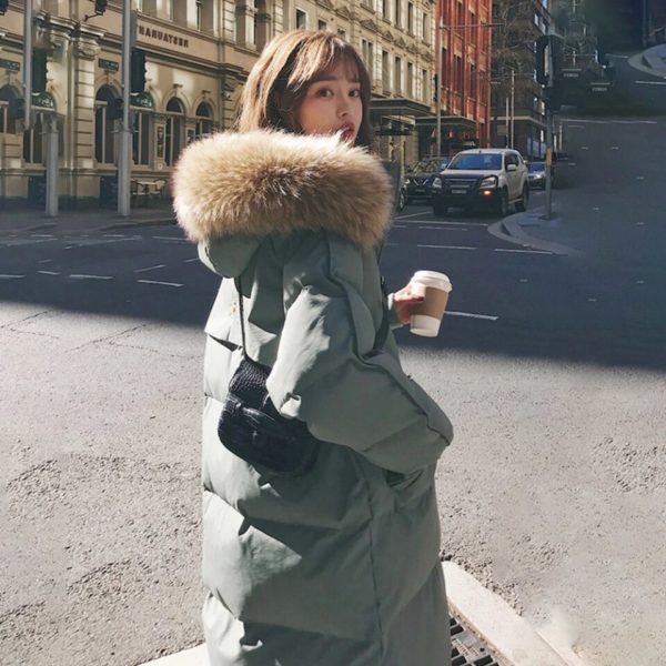 Teplý volný dámský péřový kabát - Green, XXL