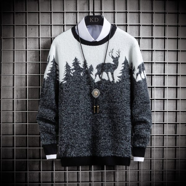 Stylový zimní svetr s jelenem - SE505Red, XXXL