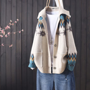 Dámský zimní oversize svetr na knoflíky - XL, Beige
