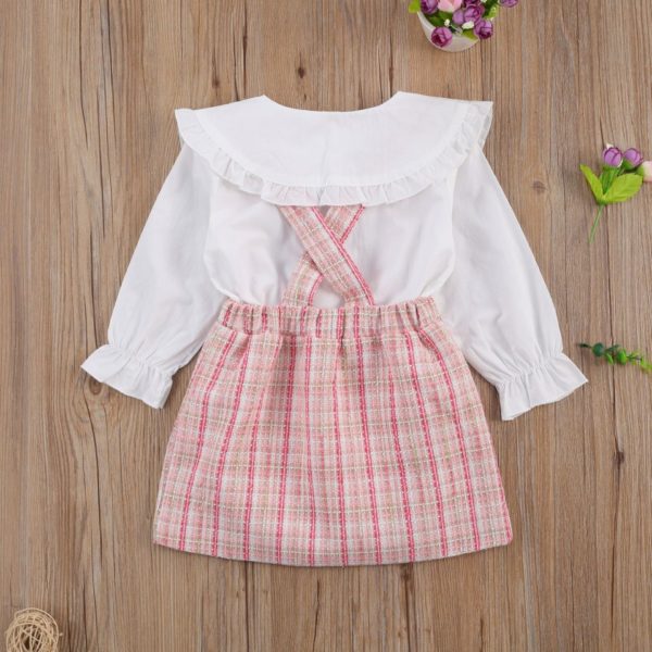 Dětský dívčí kostým košile s límečkem a kostkovaná sukně - Pink, 140