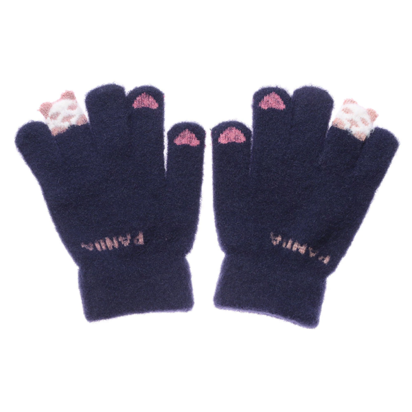 Pletené zimní dámské rukavice s roztomilou nášivkou pandy - New Cute-navy